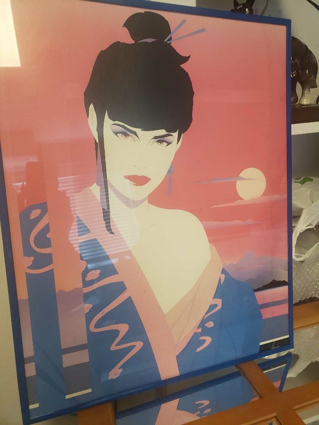 80s Post-Modern Pop Art Woman in Kimono, Retro Nagel Style Print