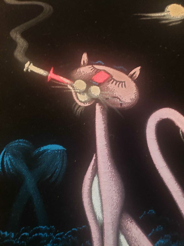 Vintage Black Velvet Art - Smoking Panther - Mid-Century/Retro - photo 3