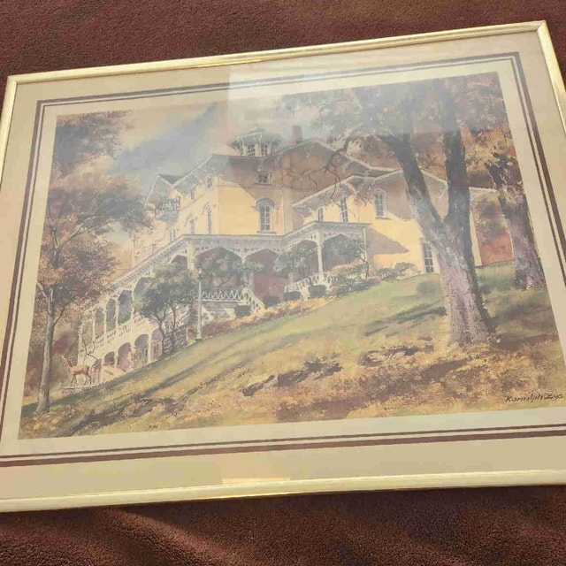 Vintage Framed Victorian Mansion Architectural Art Print