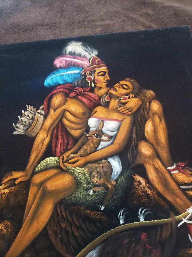 Signed LOZANO Aztec Indigenous Lovers Black Velvet - photo 2