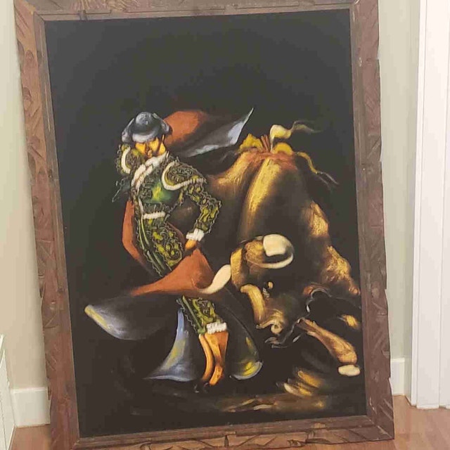1970s Mexican Black Velvet Painting - Matador & Bull