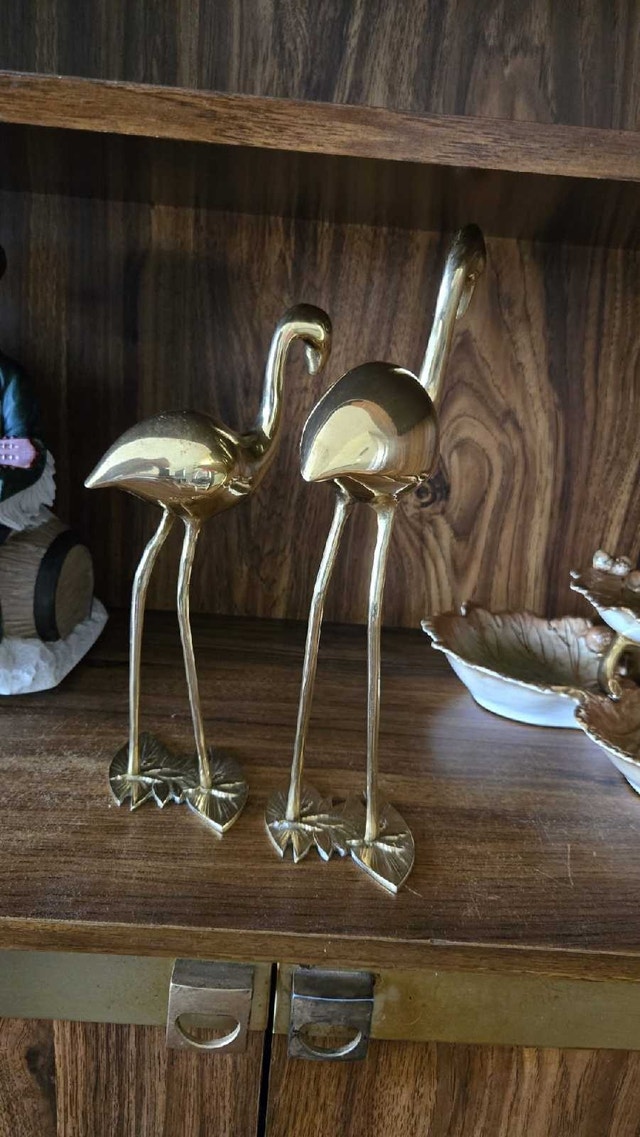 Vintage Brass Flamingo Pair - Hollywood Regency / MCM Decor - photo 2