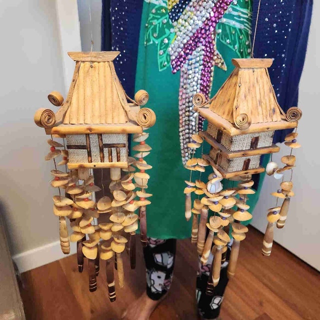 Mid-Century Pagoda Shell Wind Chimes - Pair from Philippines