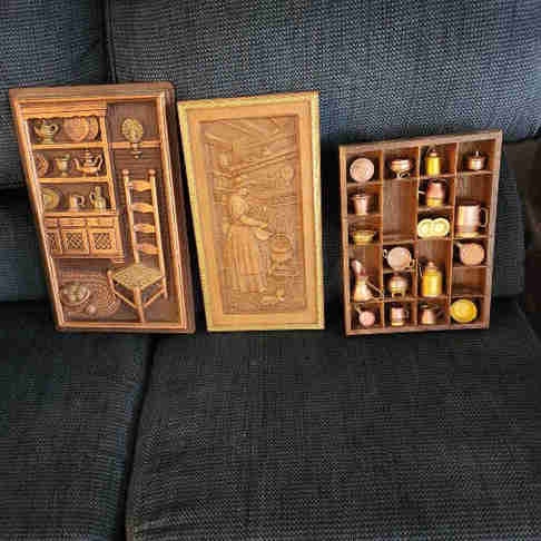 Vintage 3-Piece Copper/wood Kitchen Wall Decor MCM Style