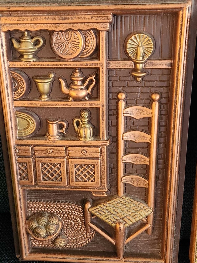 Vintage 3-Piece Copper/wood Kitchen Wall Decor MCM Style - photo 3