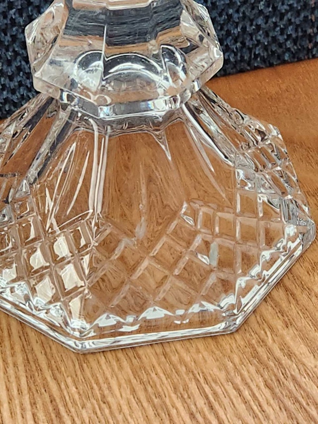 Heavy Vintage Crystal Candlesticks – Hexagonal Diamond Cut - photo 2