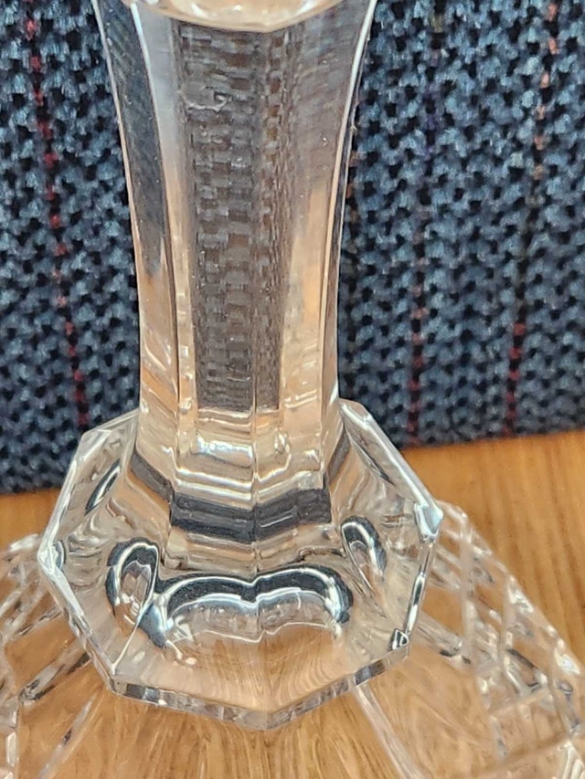 Heavy Vintage Crystal Candlesticks – Hexagonal Diamond Cut - photo 3