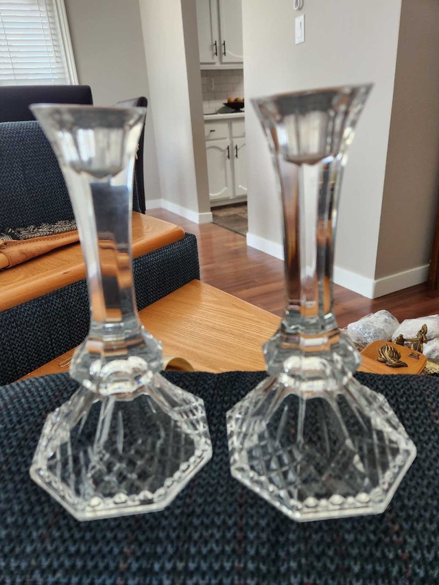 Heavy Vintage Crystal Candlesticks – Hexagonal Diamond Cut - photo 5