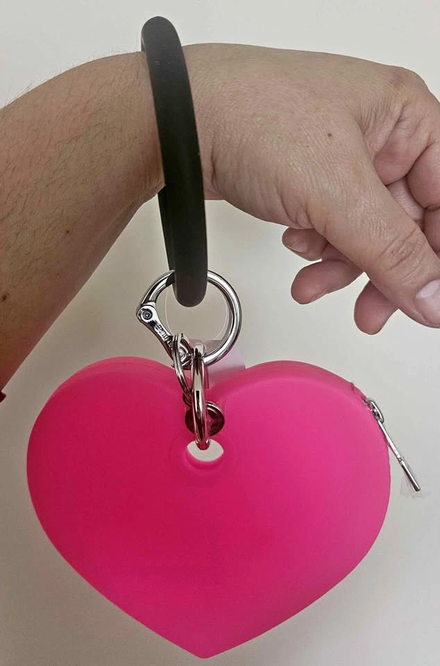 Heart Pouch - Tickled Pink Silicone and black silicon bracelet