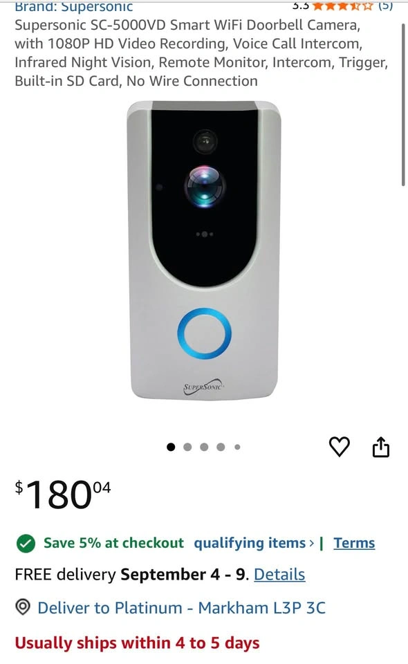 Supersonic Smart WiFi Doorbell Camera 1080p – BRAND NEW - photo 5