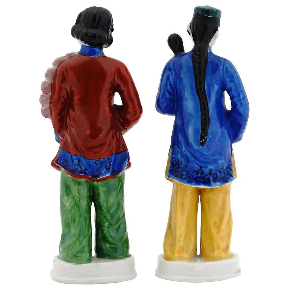 Hand-Painted Japanese Porcelain Figurines – Asian Musician & Fan - photo 2