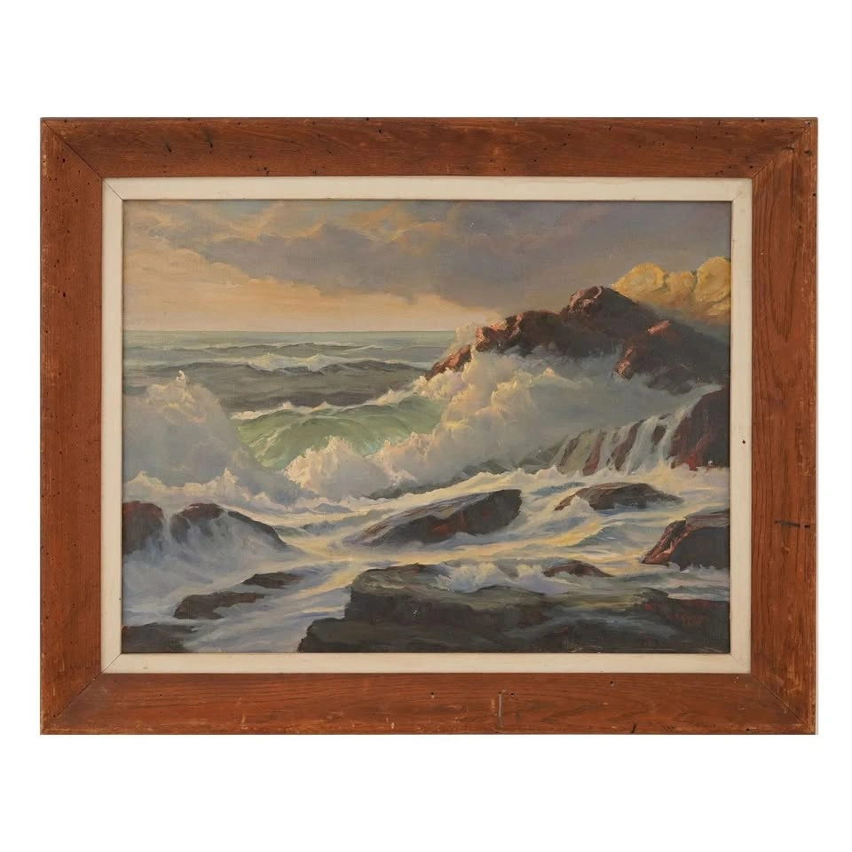 1952 Vintage Coastal Seascape Oil on Canvas by W. R. Carriero - photo 2