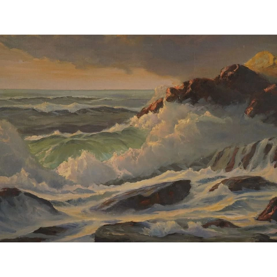1952 Vintage Coastal Seascape Oil on Canvas by W. R. Carriero - photo 5