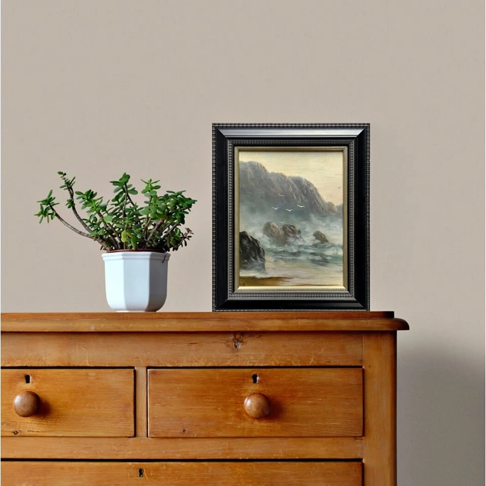 Original Coastal Seascape Oil Painting on Board – Signed & Frame
