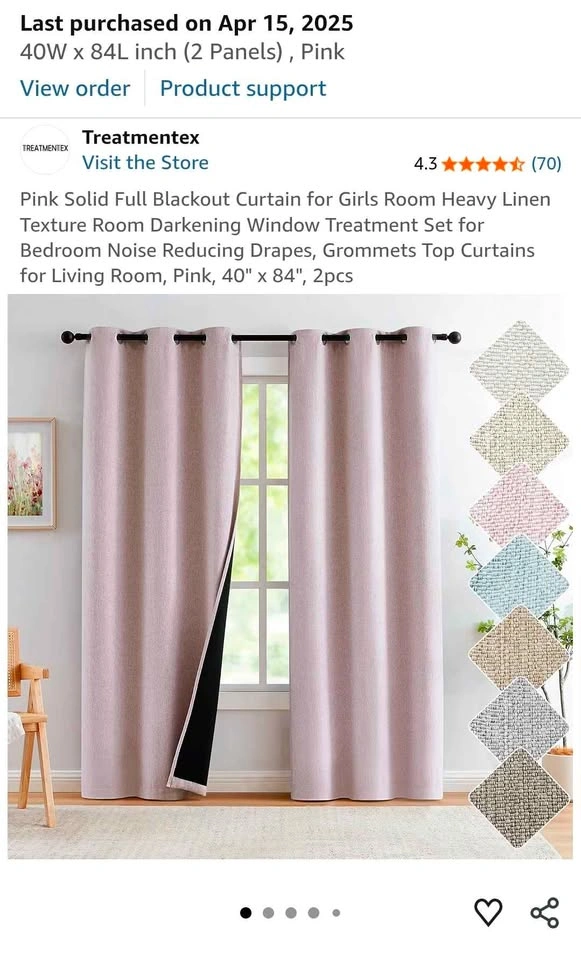 Pink blackout curtains with stainless steel curtain rod - photo 4