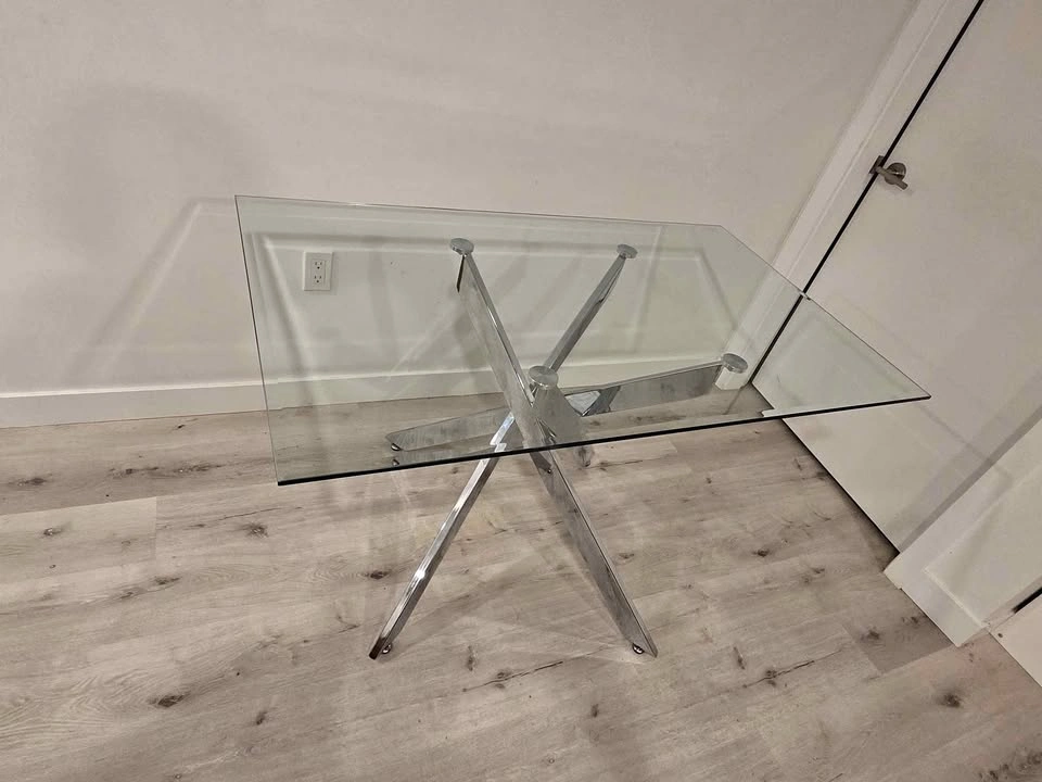 Modern Glass Top Dining Table w/ Interlocking Chrome Legs