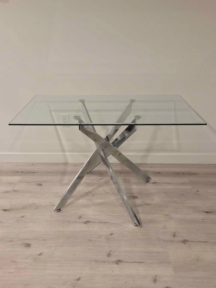 Modern Glass Top Dining Table w/ Interlocking Chrome Legs - photo 3