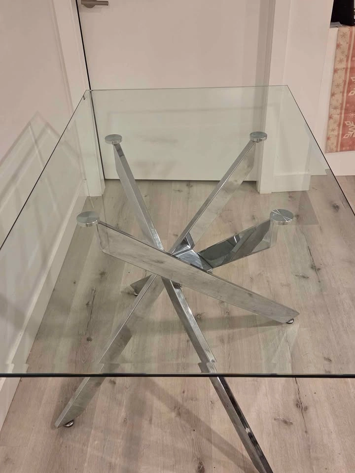 Modern Glass Top Dining Table w/ Interlocking Chrome Legs - photo 4