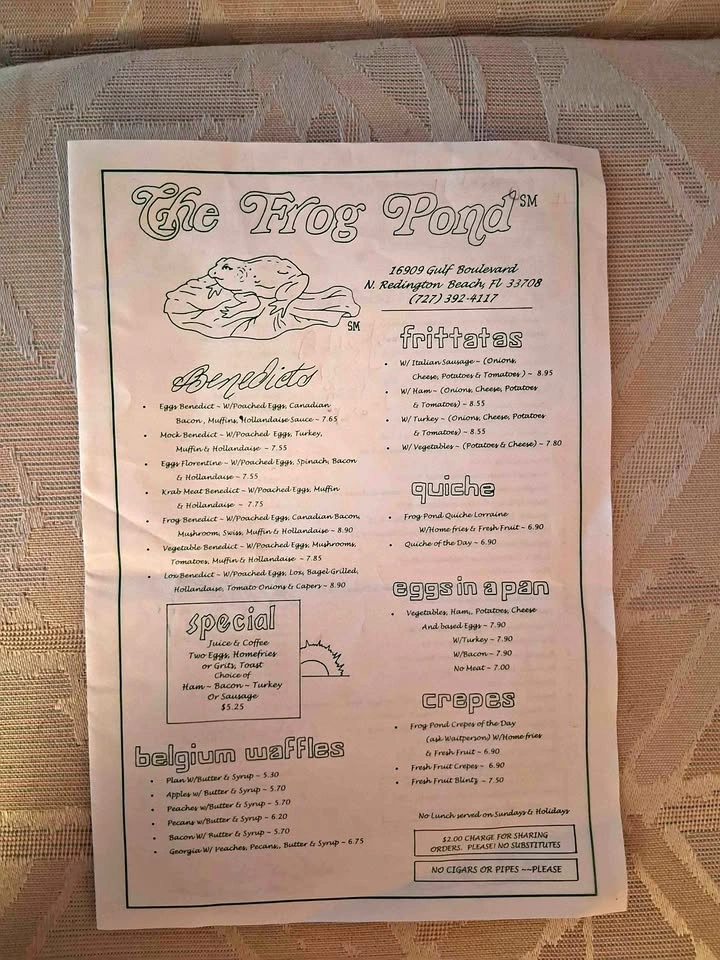 Vintage 1982 The Frog Pond Redington Beach FL Restaurant Ephemer