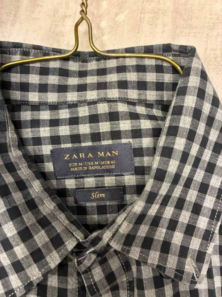 Zara Man Slim Fit Black White Checkered Button Up Shirt - photo 2