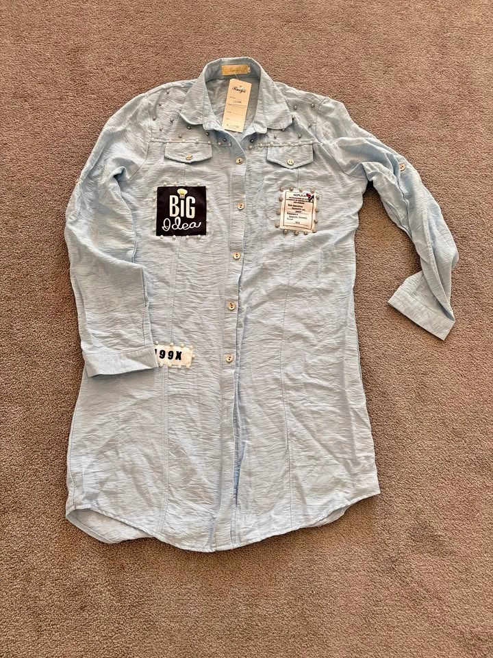 Ruiya Light Blue Button Down Shirt with Patches