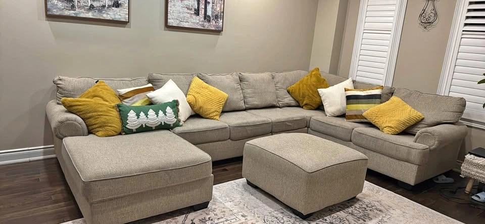 Large Sectional Sofa with Chaise and Ottoman