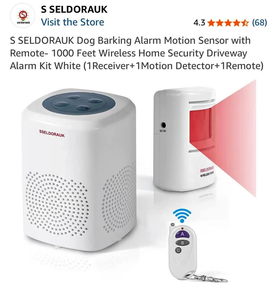 SELDORAUK Dog Bark Alarm Motion Sensor with Remote