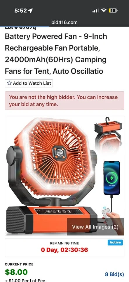 9-Inch Rechargeable Battery Powered Portable Camping Fan