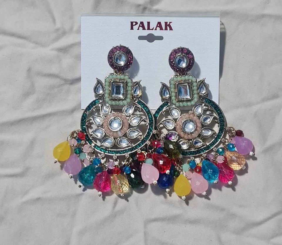Traditional Kundan & Bead Chandbali Statement Earrings