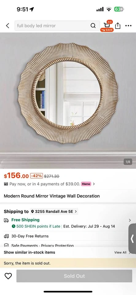 Modern Round Mirror Vintage Wall Decoration