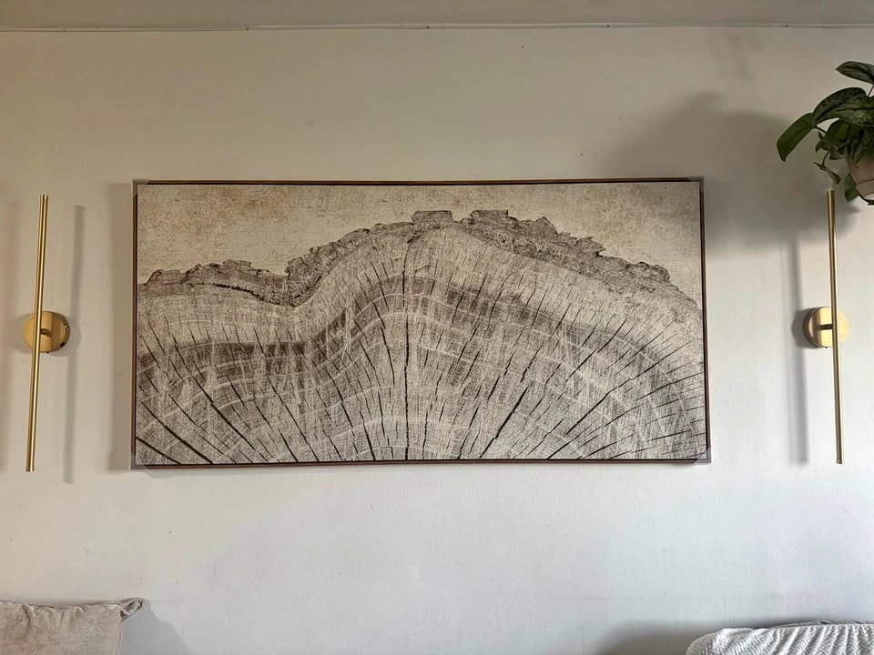 Tree Rings in Neutral Tones Modern Art Extra Large Artwork