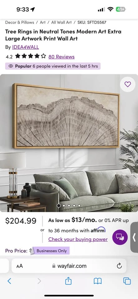 Tree Rings in Neutral Tones Modern Art Extra Large Artwork - photo 2