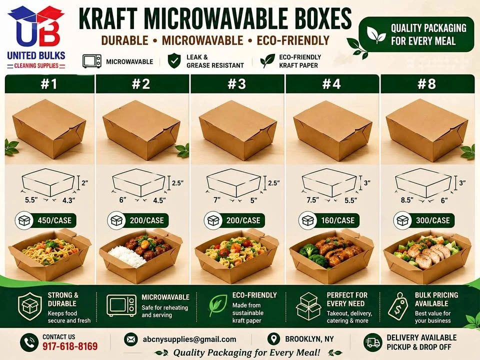 United Bulks Kraft Microwavable Boxes- Sizes&Prices in Descripti