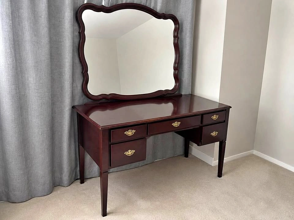 Vintage Dark Mahogany Vanity Table & Ornate Mirror