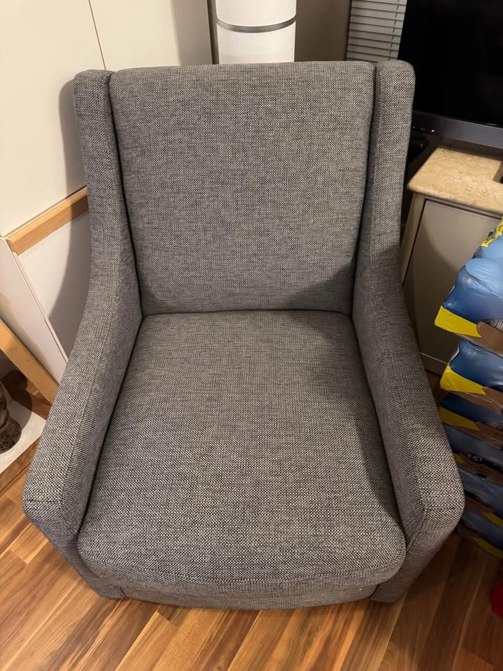 West Elm Grey Heathered Fabric Swivel Accent Chair