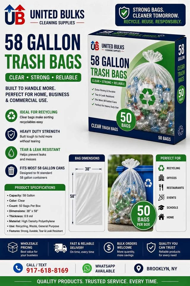 58 Gallon Clear Recycld Trash Bags - 50 Count