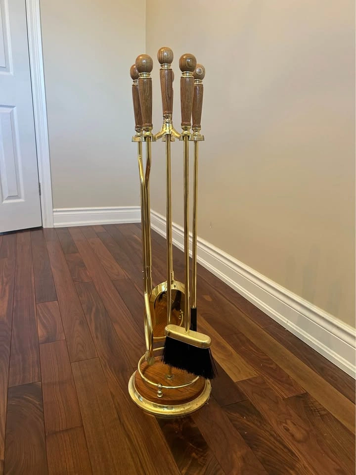 Vintage Solid Brass Fireplace Tool Set - photo 3
