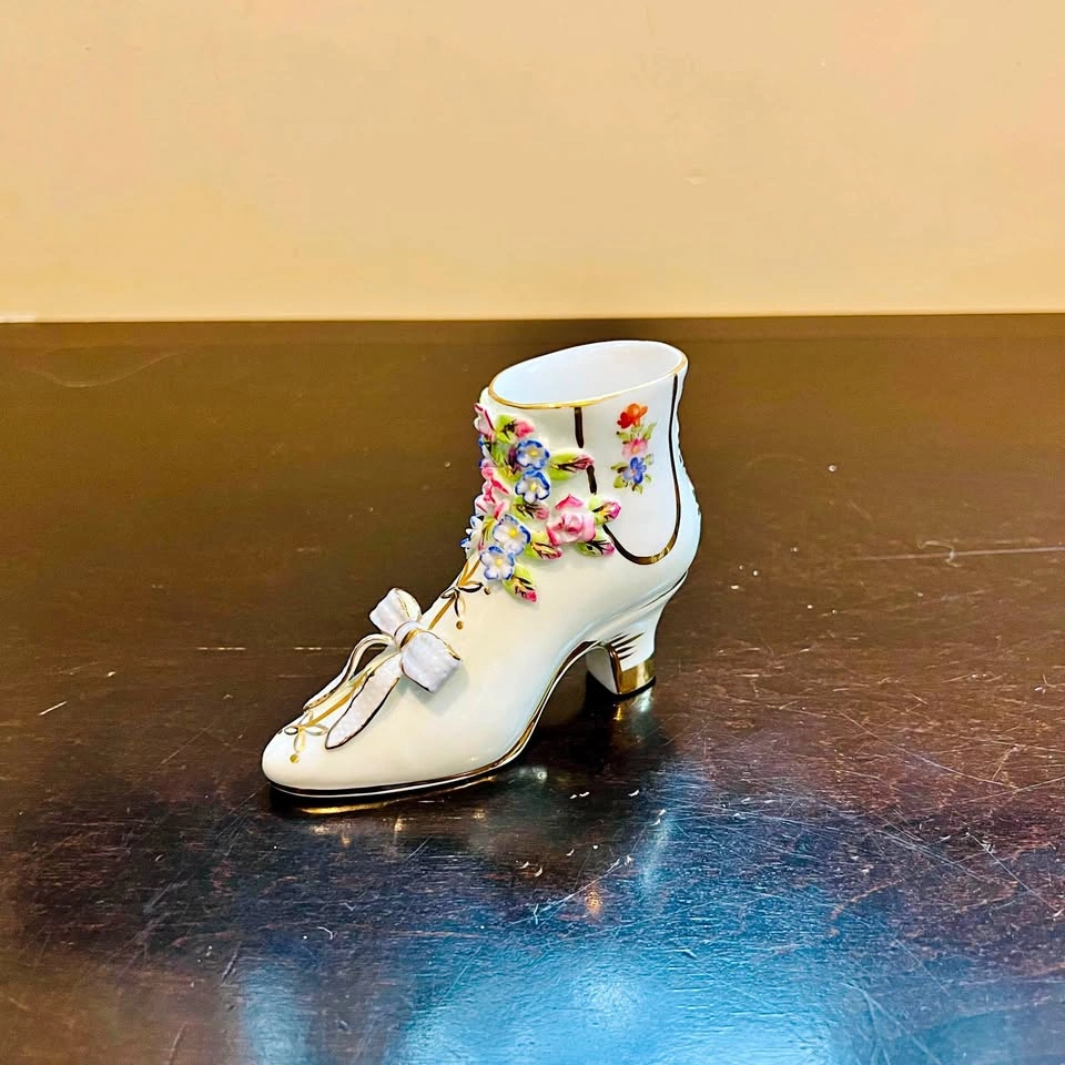 Vintage Victorian Porcelain 3D Flowers Boot Figurine