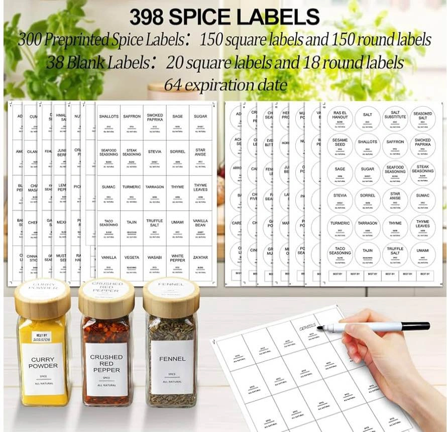 24 Glass Spice Jars Set w/ Bamboo Lids & Labels - photo 3