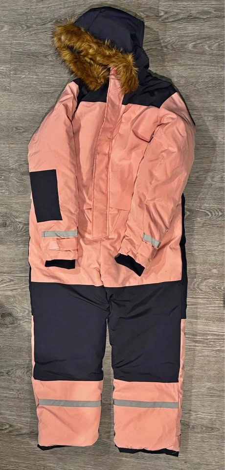Pink and Black One-Piece Snowsuit with Faux Fur Hood