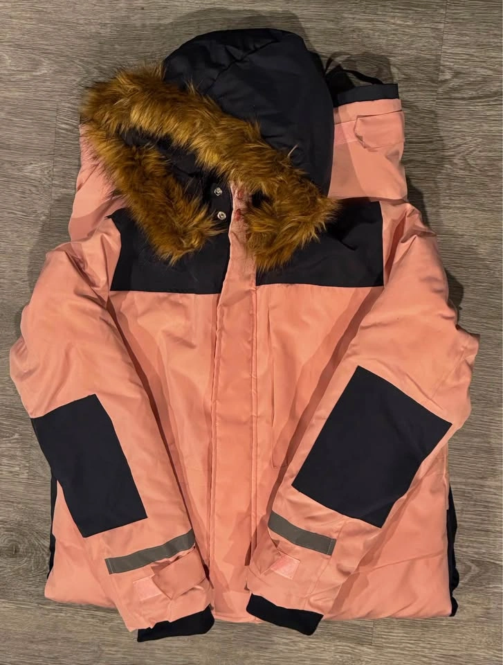 Pink and Black One-Piece Snowsuit with Faux Fur Hood - photo 2