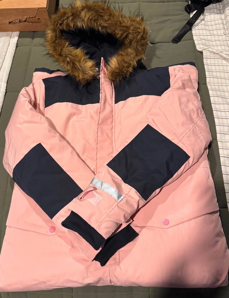Pink and Black One-Piece Snowsuit with Faux Fur Hood - photo 4