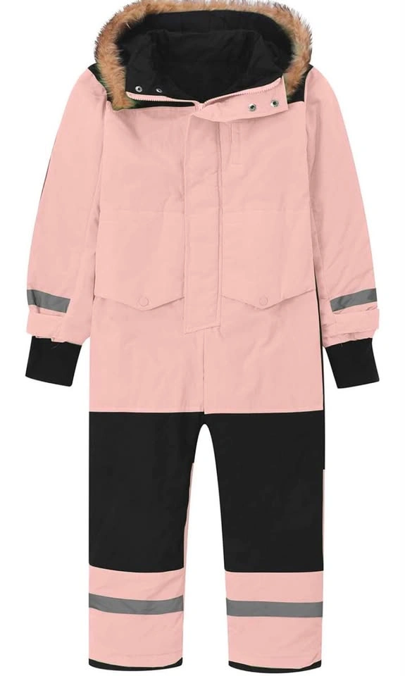 Pink and Black One-Piece Snowsuit with Faux Fur Hood - photo 5
