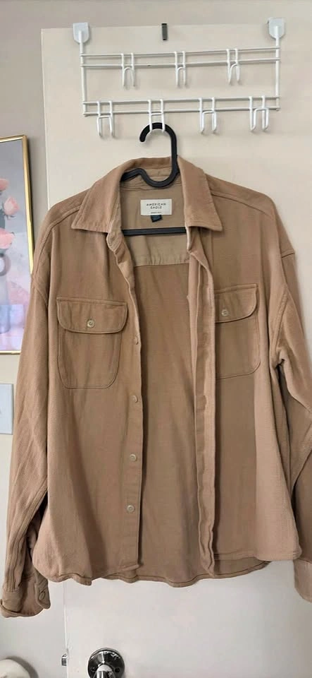 American Eagle Boxy Fit Tan Shacket