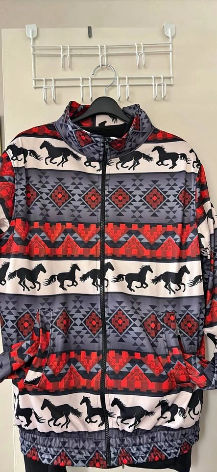Southwestern Horse Print Zip-Up Jacket