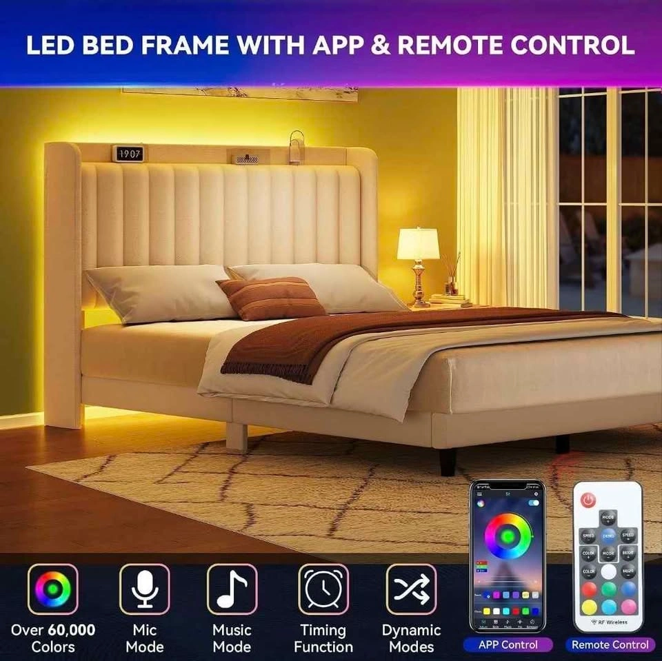 Brand New LED Queen Bed Frame Velvet - photo 2
