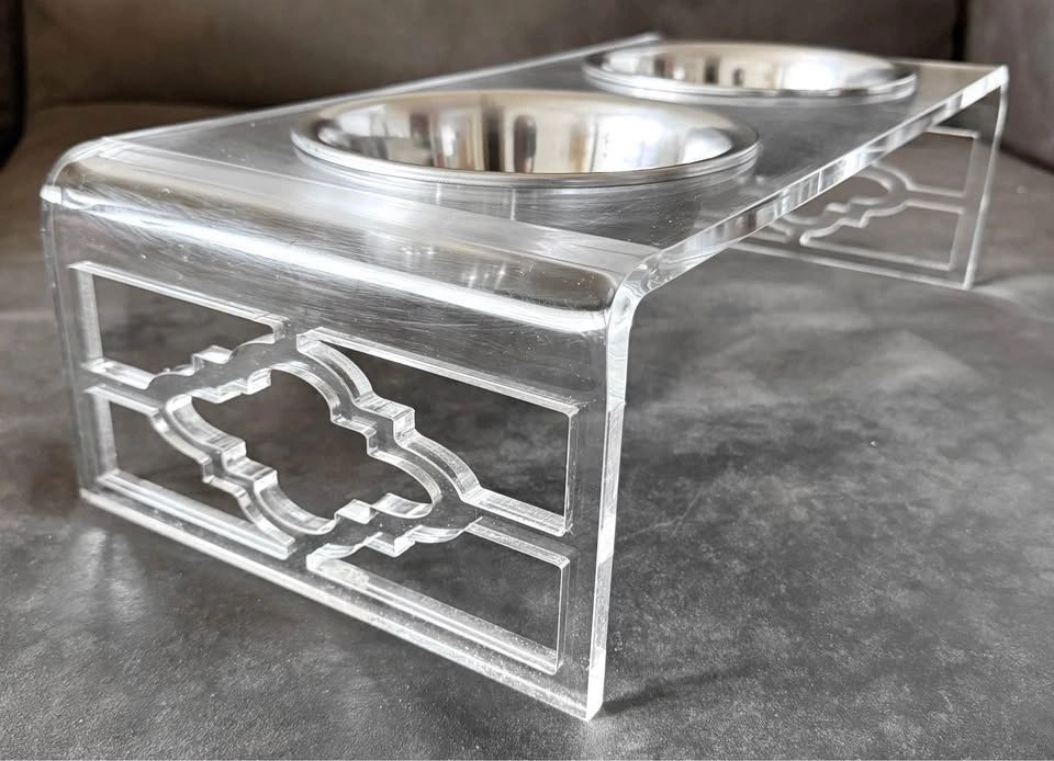 Premium Lucite Modern Dog Food Bowl Stand
