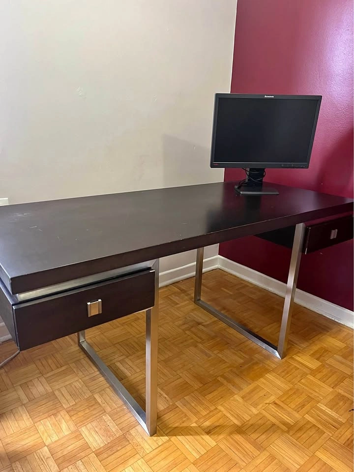 Modern Espresso Office Desk with 2 Drawers