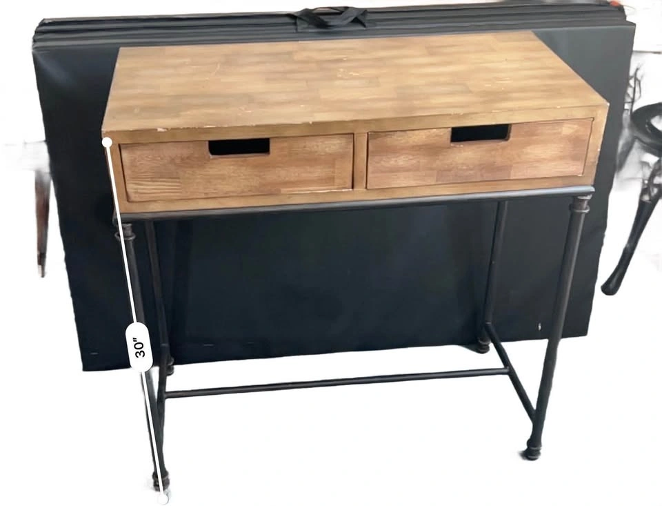 Wood and Metal Console Table with Two Drawers