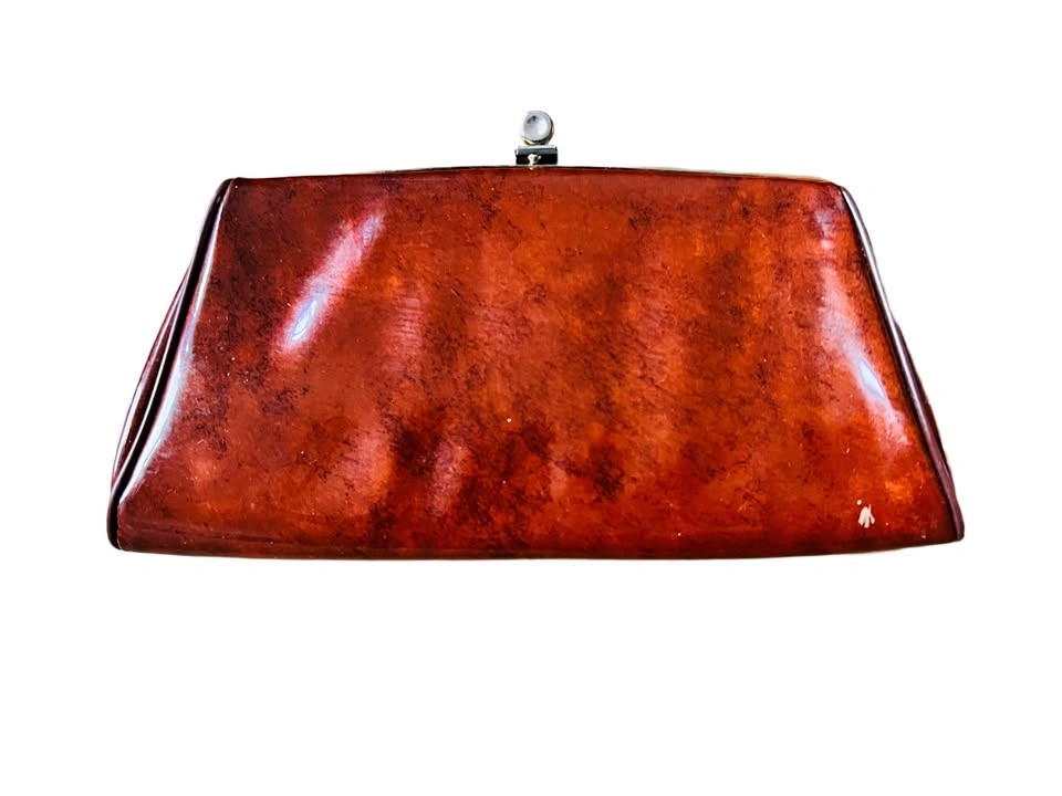 Retro Vintage Patent Leather-Style Brown Clutch (c.1950s)
